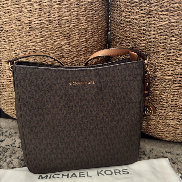 Michael Kors Handbags - Michael Kors Dark Brown Logo Shoulder Bag with Gold Hardware
